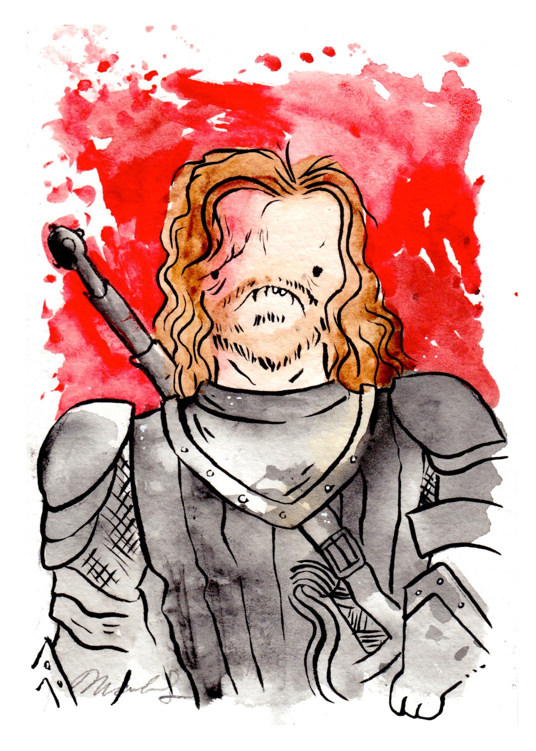 The Hound Sandor Clegane 5x7 inch print, Game of Thrones fan art. Watercolor painting. Jon Snow.