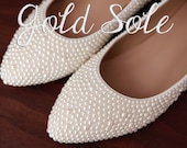 SALE Ready to Ship - Ivory Pearl Flat Wedding Shoes - Size 8.5