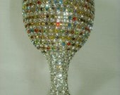 NEW-Custom Designed Handmade Wine Glass With Multicolor Rhinestones