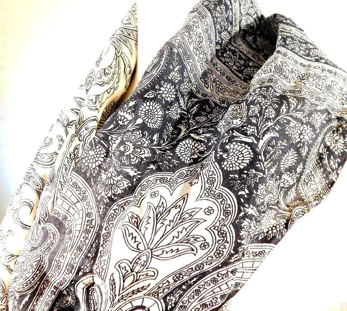 Silk Scarf, Long Scarf, Black and White Paisley Scarf, Paisley Silk Scarf, Sari Scarf