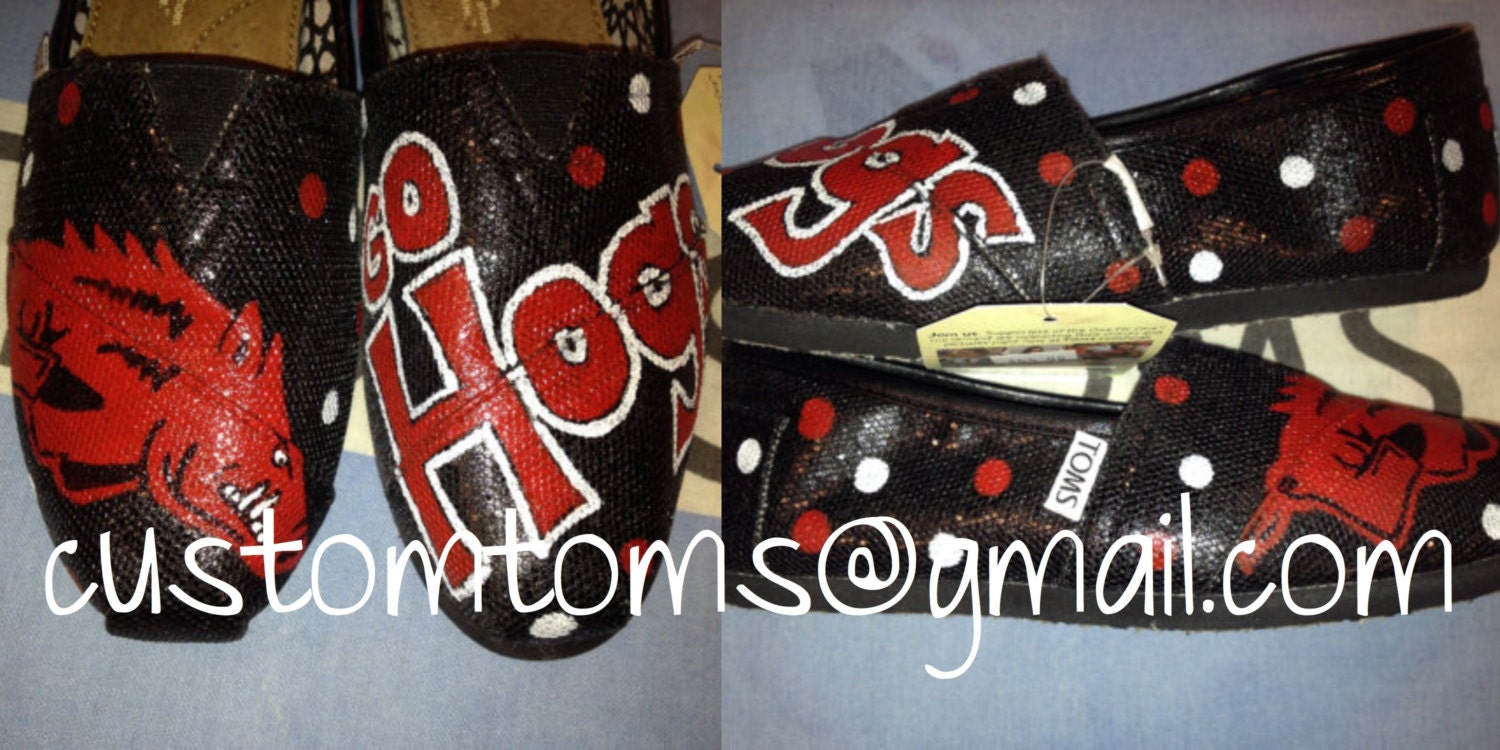 Arkansas Razorbacks Custom TOMS on Black Glitter with Polka Dots