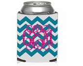 Custom Chevron Koozie, Glitter Monogram Koozie, Chevron Monogram, Customizable, Personalized Koozies