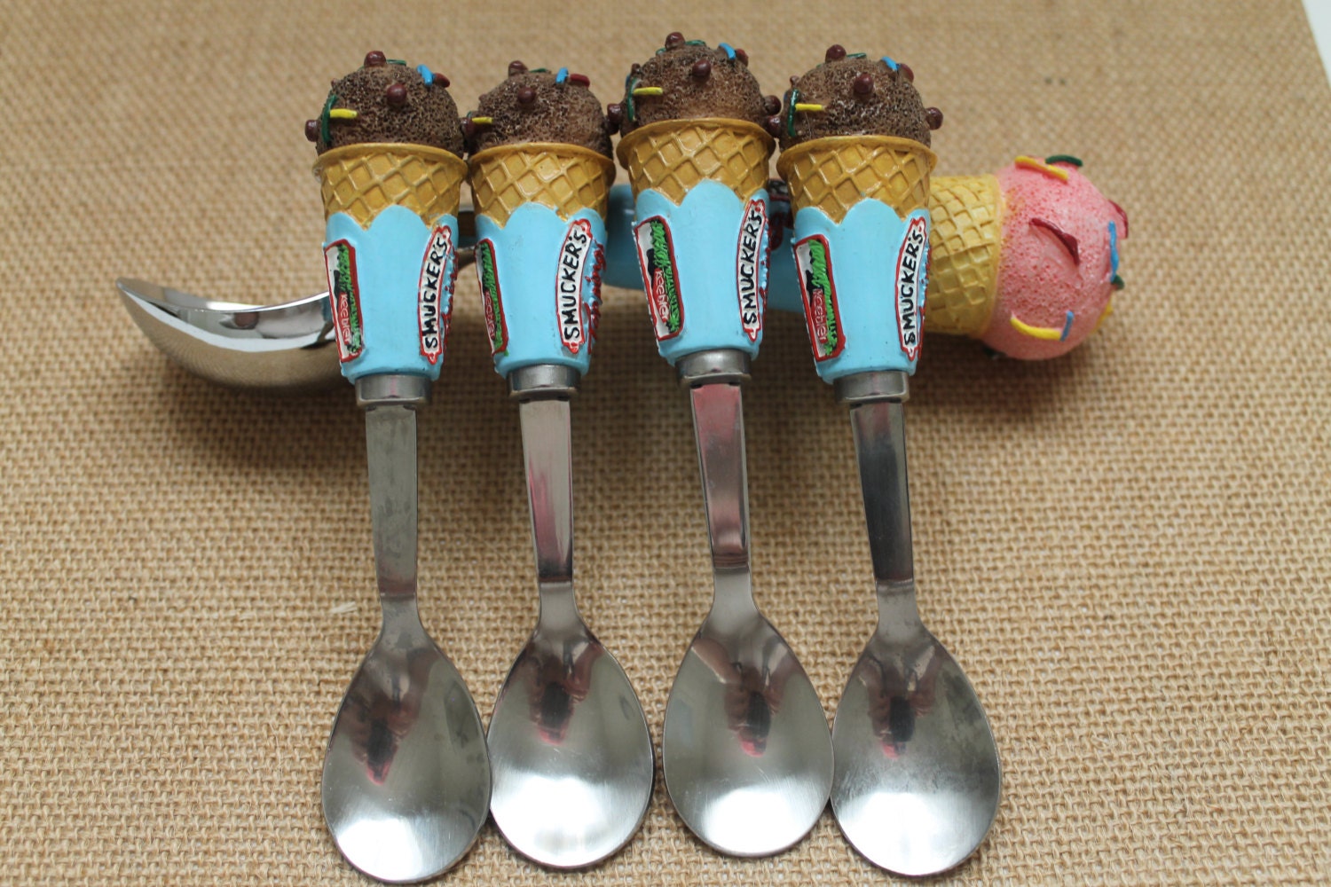 Vintage Rare Smuckers Toppings Ice Cream Cone Spoons and Scooper