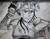 The Legend Framed Ink and Watercolor Drawing
