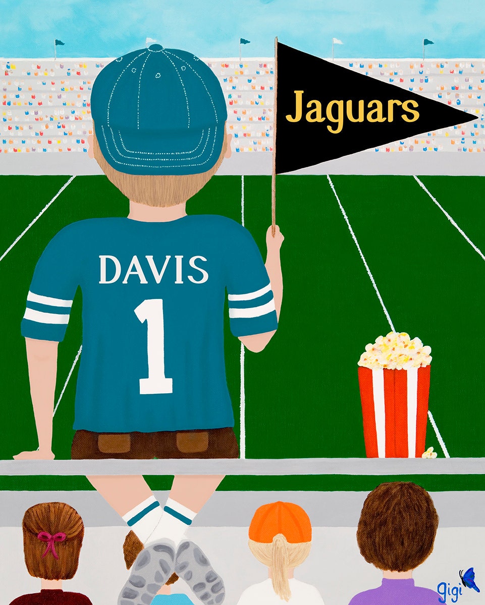 Choice of Jersey Color 16"x20" Personalized Canvas Print Boy at Game Sports Team Football Soccer Giclée Wall Art Children Kids