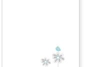 20 baby shower thank you cards or cards for little girls. Gray and teal flower and bird card. Personalized flower art note cards.