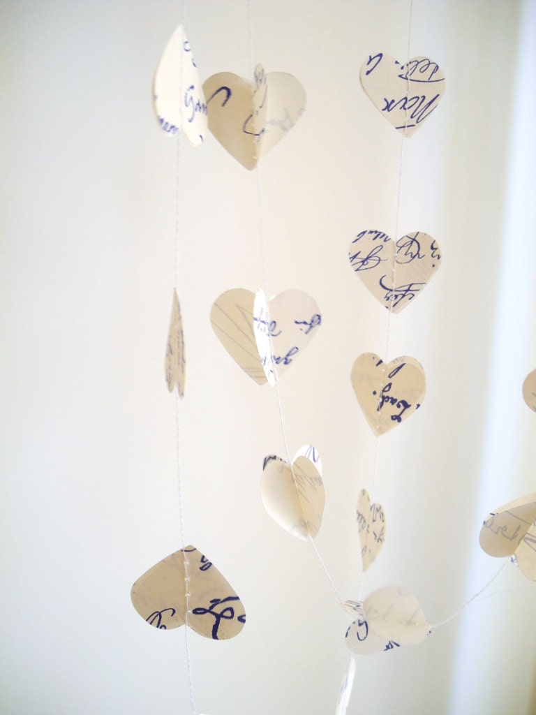 White Wedding hearts garland,Signatures hearts paper Garland, Dimentional Heart Garland,Birthday Party Garland,wedding decoration,home decor