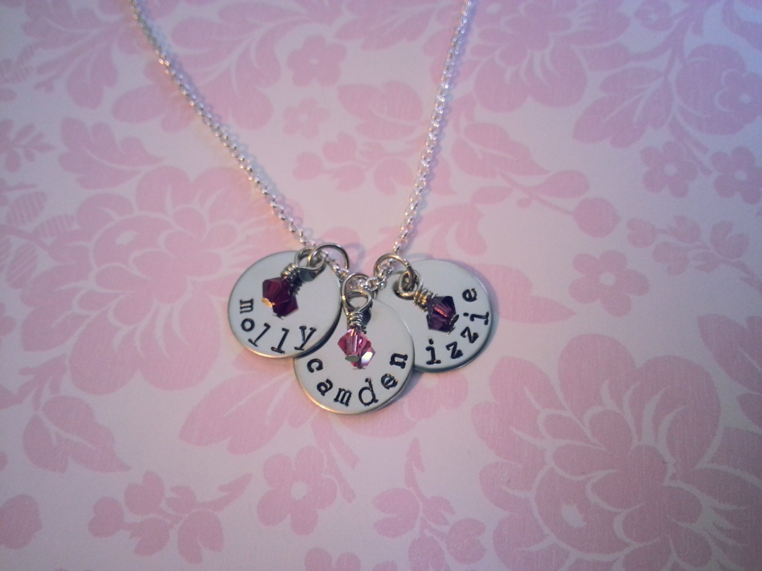 3 Stamped Discs With Birthstones Necklace