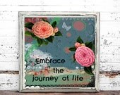 Flower Fine Art Print - 8x8 Inspiring Quote Art - Mixed Media Collage - Colorful - Blue - Pink