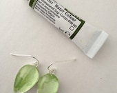 Abstract Sap Green- Wearable Artwork Earrings  - Original Watercolor Paintings - One of a Kind - Sterling Silver