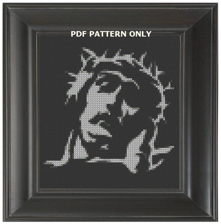 Pattern Cross Stitch Jesus Crown Of Thorns Black Aida Cloth INRI Humorous Subversive DIY PDF Original