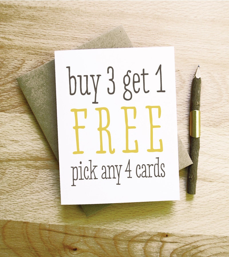 Buy 3 Get 1 FREE greeting cards stationery calligraphy typography hand lettered chic clever cute paper goods promo deal