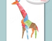 Origami Giraffe Watercolour Wall Art Posters 8x10 or 11x14in for Nursery or Child Bedroom Decor