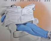 Vintage Unused Father's Day Greeting Card Retro Dad Reading the Newspaper Rust Craft Boston, USA