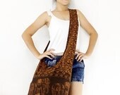 Handmade Cotton  Elephant Printed  Hippie  Hobo bag Boho bag Shoulder bag Sling bag Messenger bag Crossbody Purse - Brown