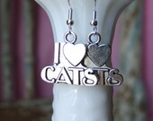 I LOVE CATS earrings silver dangle metal earring kitty crazy cat lady lightweight vintage adorable