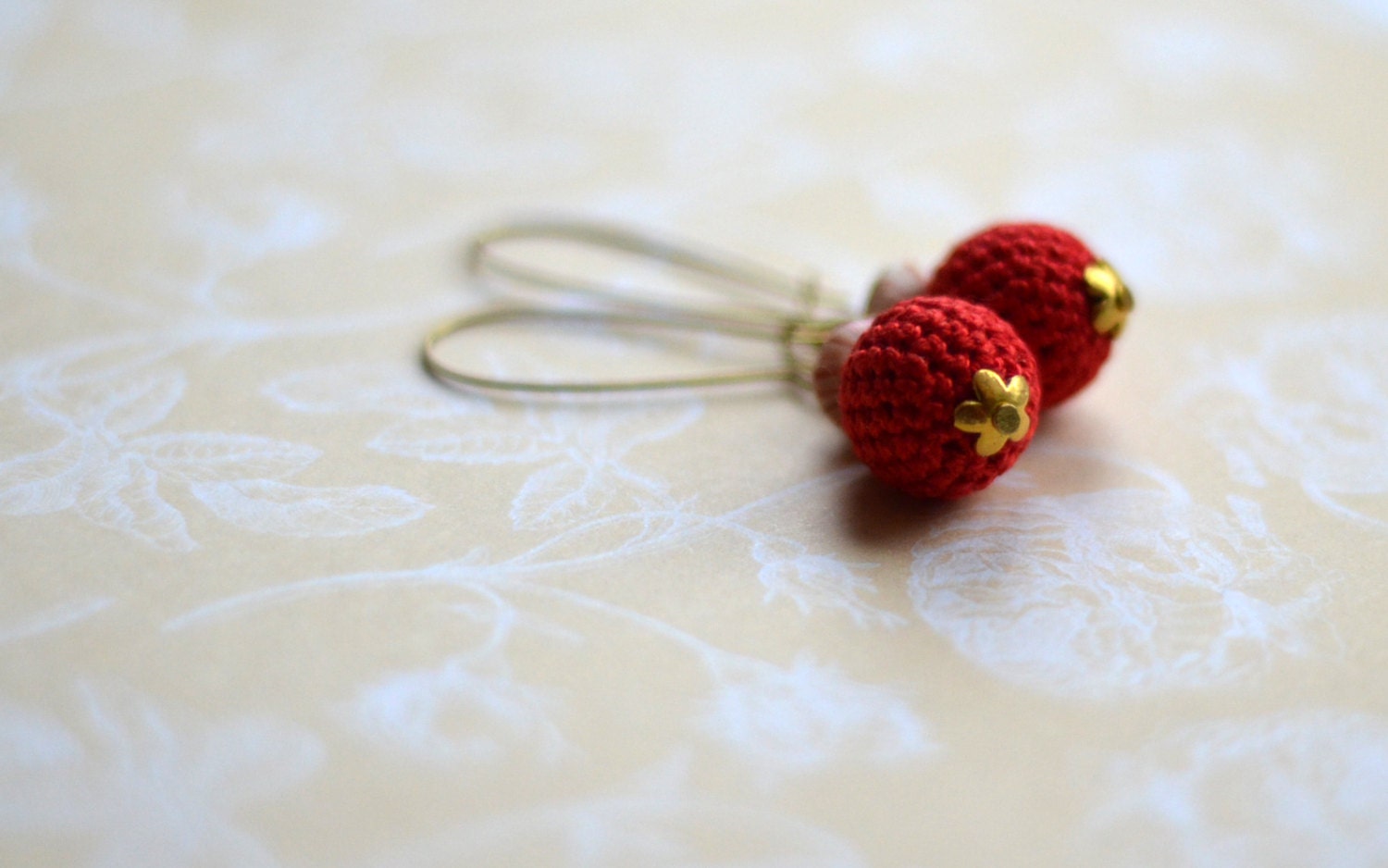 Crochet red earrings - Red cherry  - Gift for her - Everyday jewelry - Ready to ship