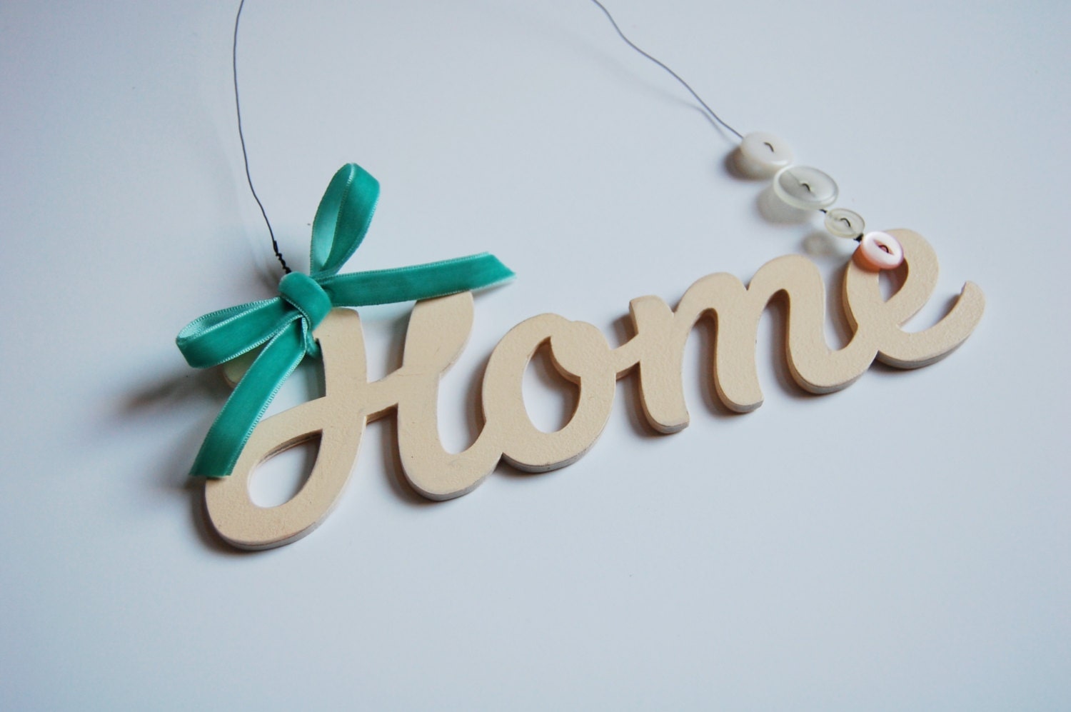 Shabby Chic 'Home' sign with vintage ribbon and buttons