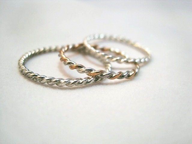 Sterling Silver and Rose Gold Rope Infinity Stacking Rings