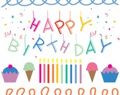 INSTANT DOWNLOAD // Digital Clip Art // Happy Birthday Clipart // Digital Birthday // Borders, Word Art Il_170x135