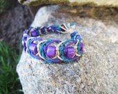 Fishbone Knot Hemp Bracelet Kids Size Macrame Purple Teal Natural
