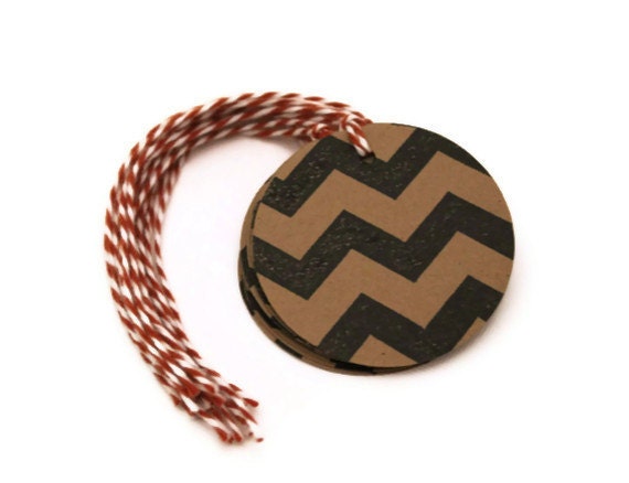 Chevron Gift Tags. Black, Brown. Set of 5 Handmade Tags.