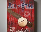 Baseball Art, Sports Nursery Canvas Art ,  Baseball Nursery Decor,  Baby Boys Room  Sports Art Print 12x16
