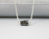 Metallic Gray and Silver Beaded Minimalist Necklace - Chain Necklace - Handmade Jewelry - OOAK - Ready to Ship