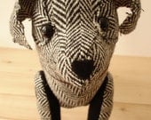Toy dog - plush softie - animal doll - Black & White, Herringbone weave, Donegal Wool Tweed