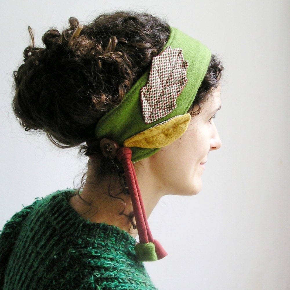 Forest leaves headband - Earwarmer - Made from upcycled fabrics - OOAK