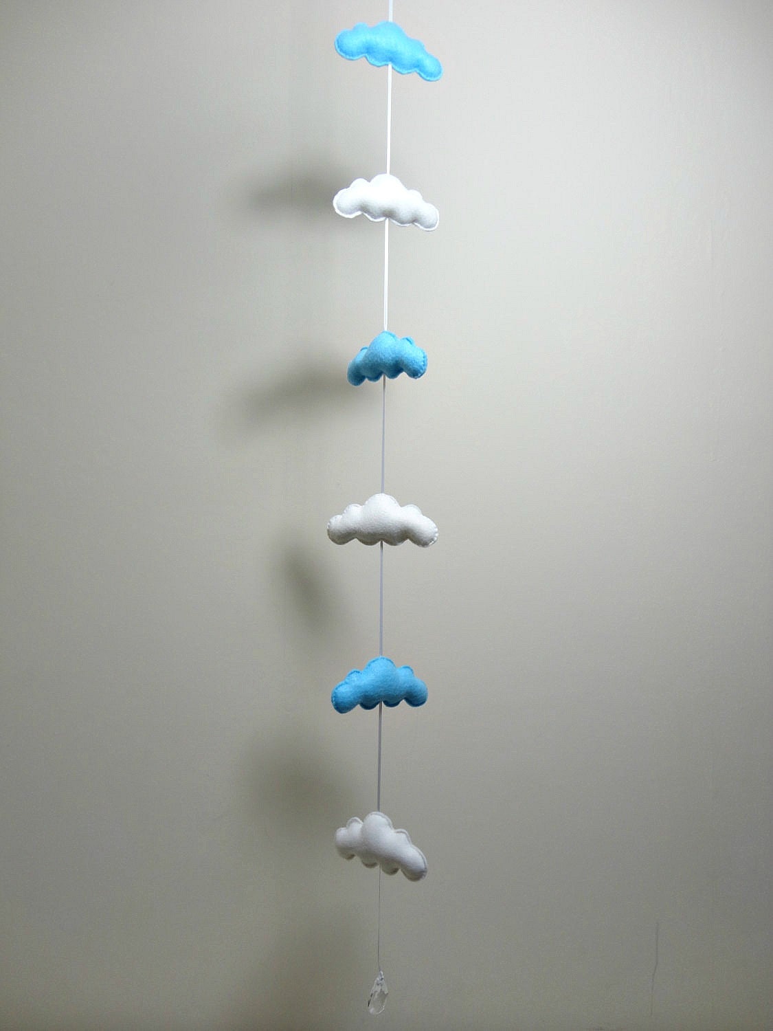 WHITE and Baby Light BLUE CLOUDS Mobile Garland Wall Hanging Baby Nursery Kids Bedroom Home Decoration