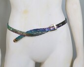 Vintage 1980's 1990's Iridescent Rainbow Gradient Metal Snake Link Belt with Gold Buckle