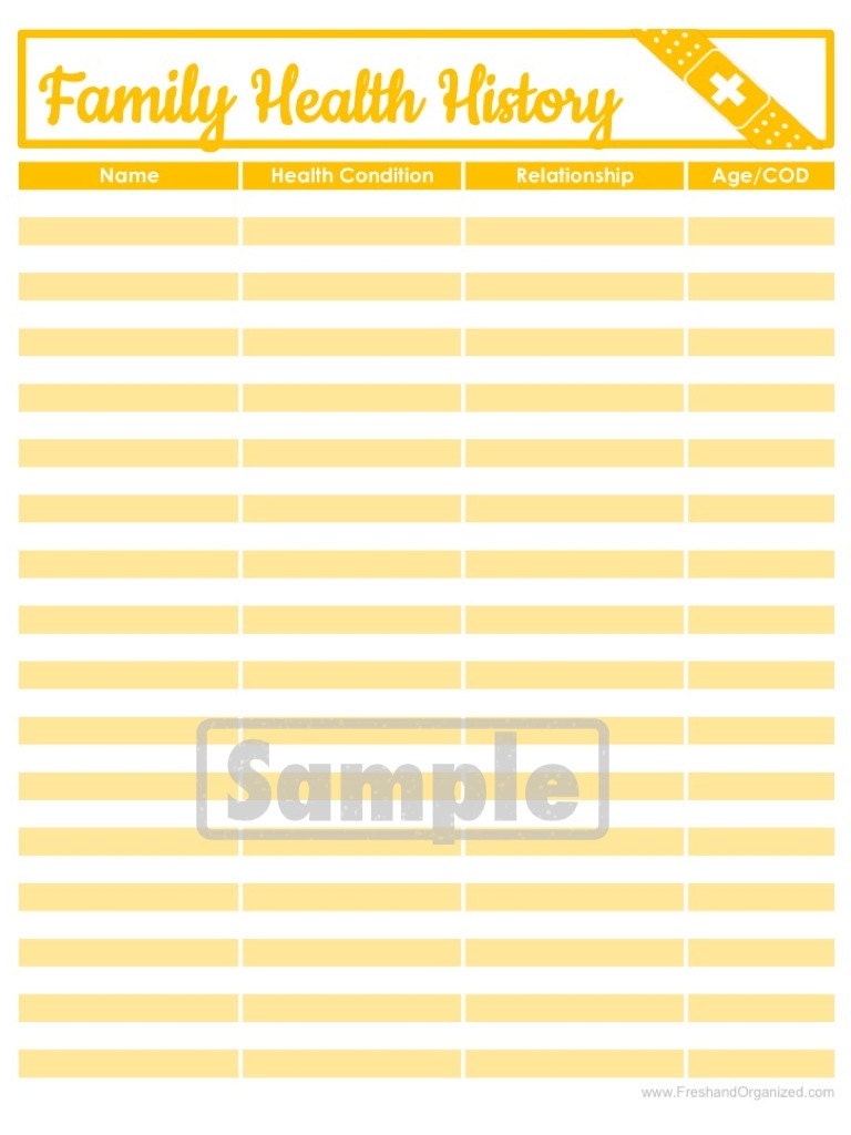 Family Health History Log -  EDITABLE - Medical Printables - Organizing Printables - INSTANT DOWNLOAD