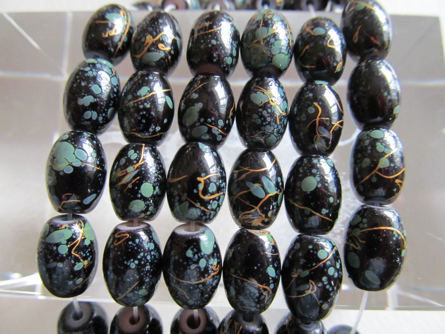 Oval glass beads, strands of beads,  jewelry beading supplies,