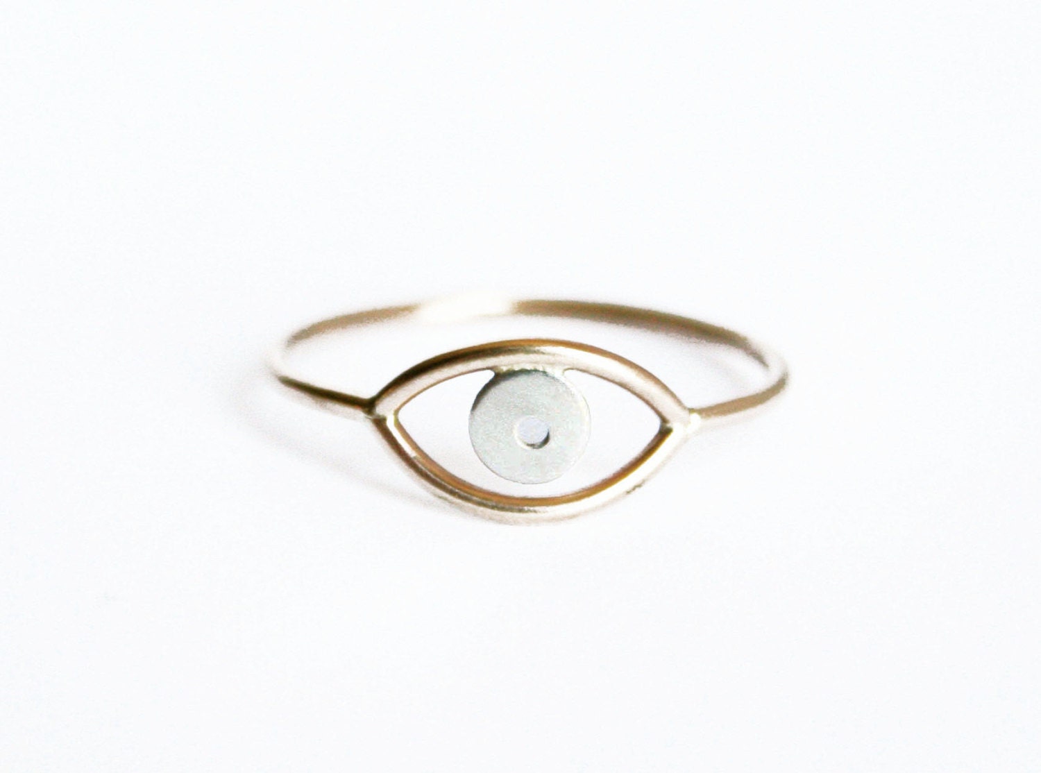 Gold Evil Eye Ring, Thin Ring, Simple Ring, 14 kt Gold filled and sterling silver, Gold and Silver Evil Eye Ring