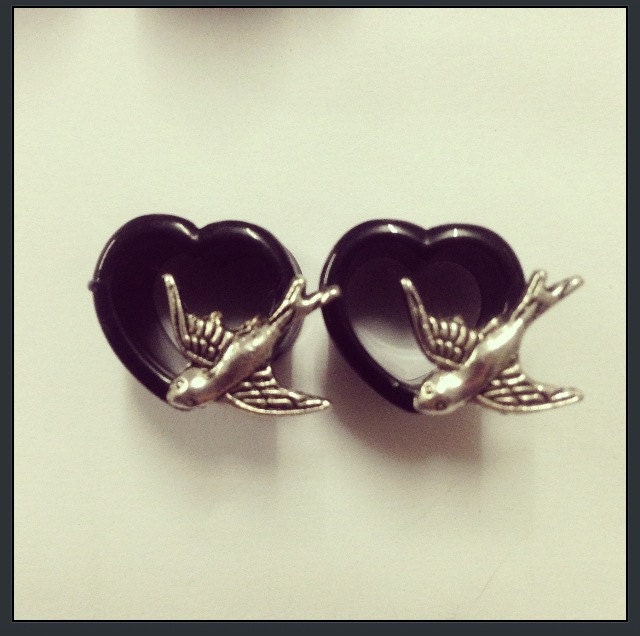 14mm Black Heart with Swallow Ear Plugs
