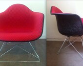 EAMES ALEXANDER GIRARD purple red checkerboard racetrack flag black fiberglass Herman Miller arm chair cat's cradle low lounge rod base
