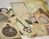Ephemera pieces,   an Eclectic set of 8 pc. handmade collage items ( altered art, mixed media)