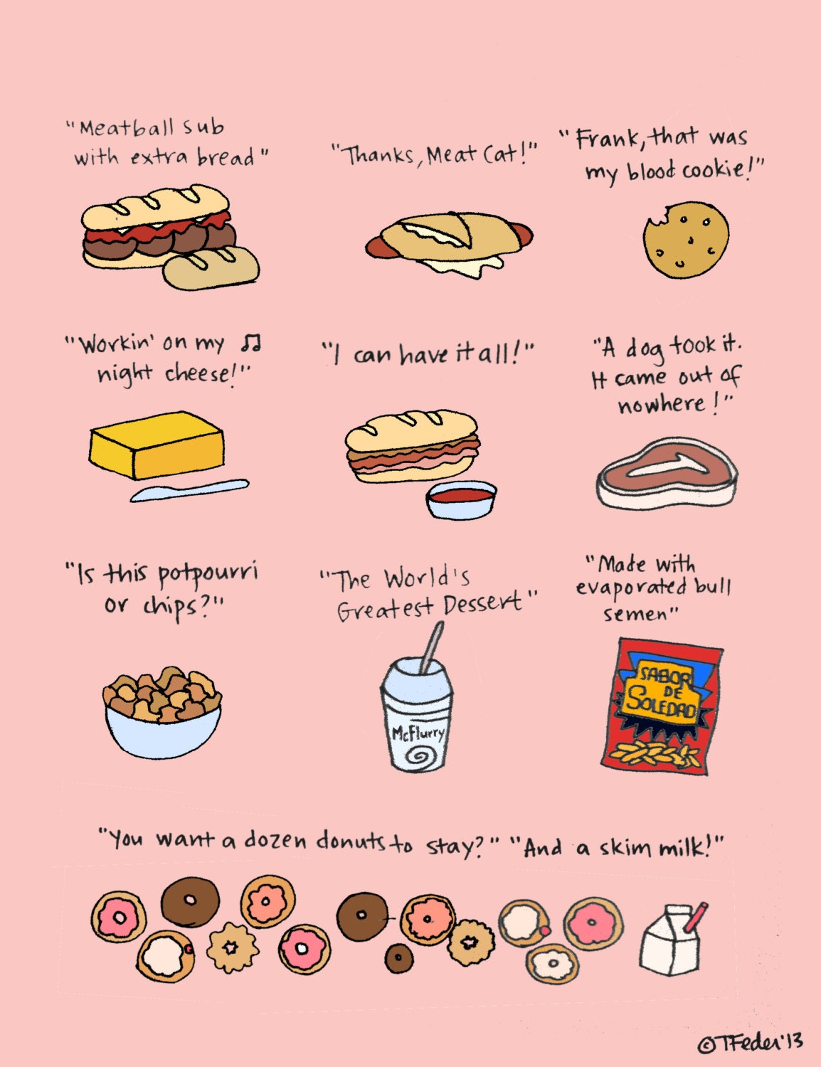 Foods of 30 Rock Print - Hand-Illustrated