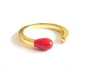 Matchstick Ring in Red and Gold. Adjustable Ring. Stackable Ring. Simple. Everyday Jewelry. Color Block.