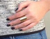 Gold Tube Ring - wide band ring adjustable tube finger ring Gold Plated