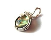 Abalone Cabochon Wrapped with Argentium Sterling Silver - Unique Gemstone Pendant