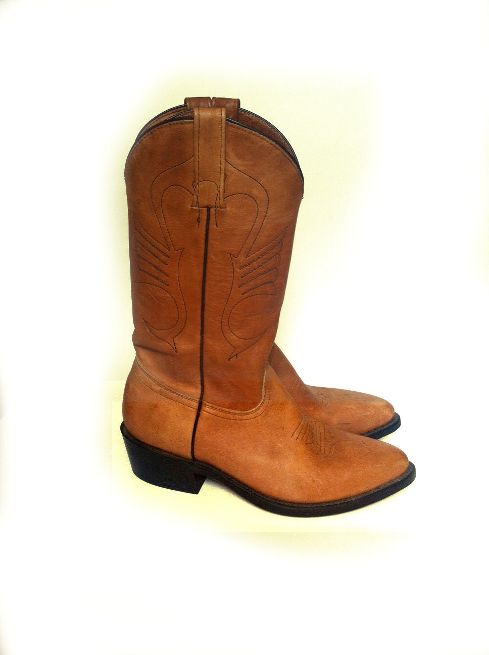 Size 7.5 Vintage Buttery Tan Leather Cowboy Boots Womens