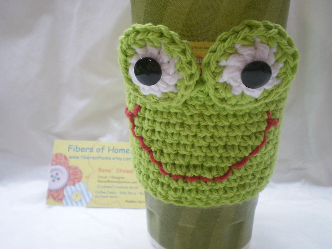 CoffeeCozy - Green Frog Hand Crafted Coffee Cozy - Tea Cozy - cold or frozen drink cozy