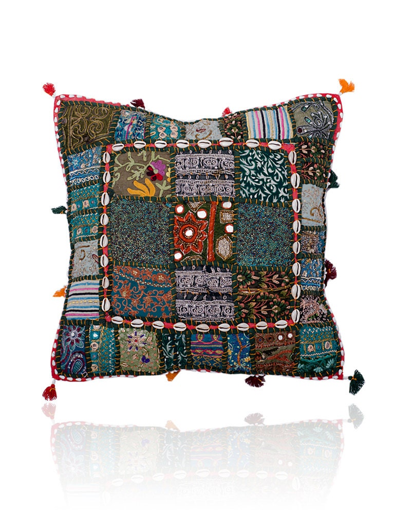 Green Decorative throw pillow, cottage pillow, couch pillow cover, Vintage Sofa Pillow, Handmade Tribal Pillow, Floor Pillow