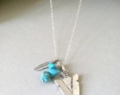 Silver Arrowhead Necklace, sterling silver, turquoise, feather, boho, simple, hippie, minimalist, everyday wear
