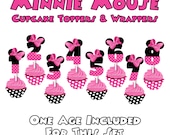 ANY AGE Minnie Mouse Cupcake Wrappers And Toppers, Minnie Mouse Party Circles - Minnie Mouse Favor Tags Gift Tags - The Print Shoppe On Etsy