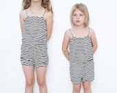 Stripes romper, girls summer outfit, kids black and white sunsuit, baby jumper, girls clothing, toddler overall one piece, birthday gift