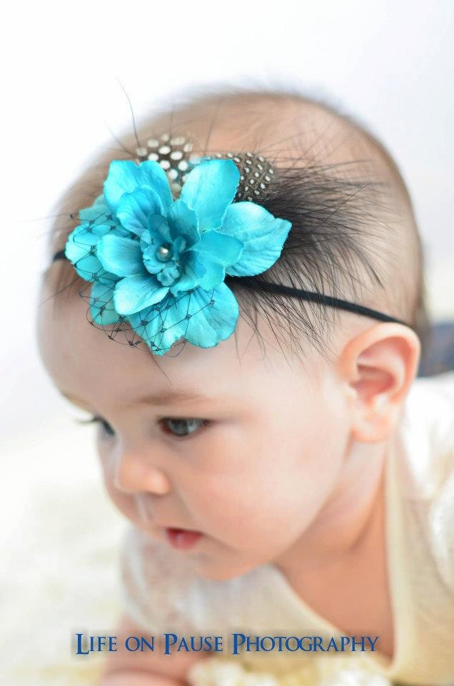 Aqua Blue Flower Headband,  Newborn Photo Prop, Baby Photoprop, Teal Flower Headband