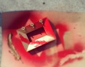 Found Frame Jewelry Holder - Red & Gold Feather Pattern
